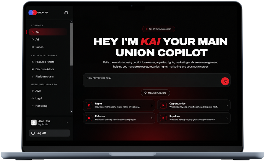 Kai, the Union AIA copilot, on a laptop screen